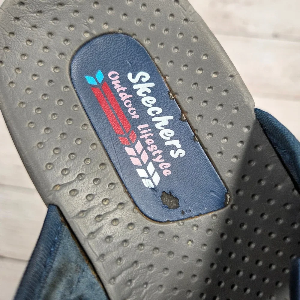 Skechers Outdoor Lifestyle 48228 Thong Sandal Women 8 Navy Multi Chevron Strappy